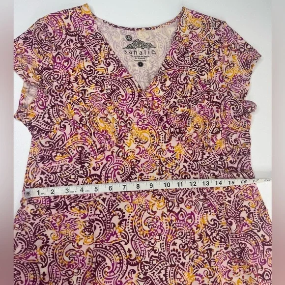 Sahalie Cap Sleeve Stretch Paisley Batik Jersey Stretch Dress Womens Large - Picture 6 of 9